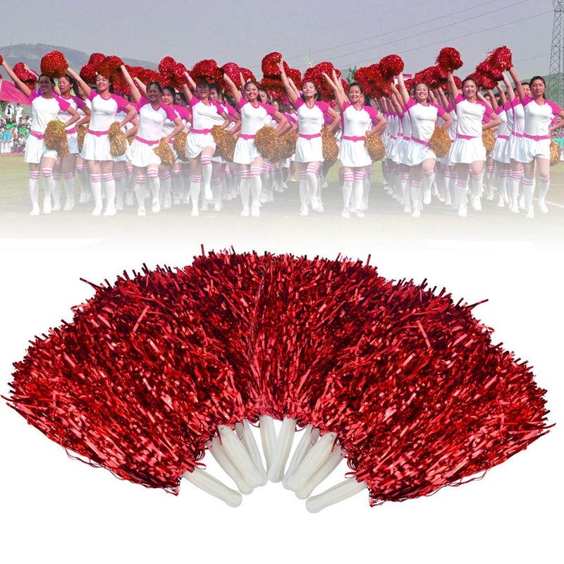 baotongle 12 PCS Cheerleading Squad Spirited Fun Poms Pompoms Cheer Costume Accessory for Party Dance Sports (Reds) - Image 3